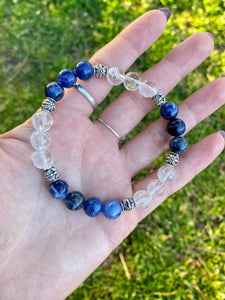 Sodalite and Clear Quartz Stretch Bracelet