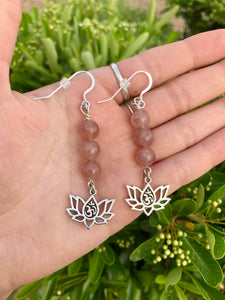 Strawberry Quartz Lotus Earrings