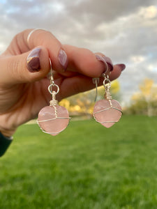 Rose Quartz Heart Earrings